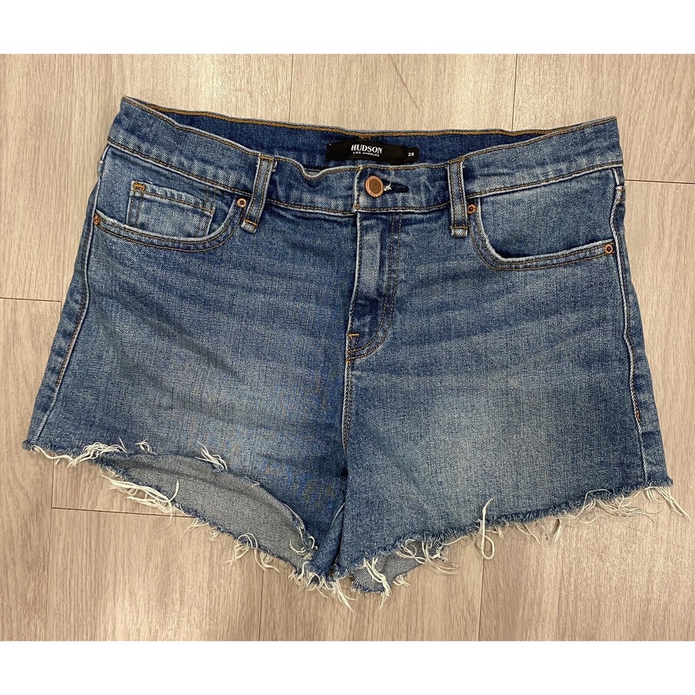 Hudson sz 28 Jean Shorts Gemma Dark Wash Jorts Denim Inseam 3.5" Raw Frayed Hem